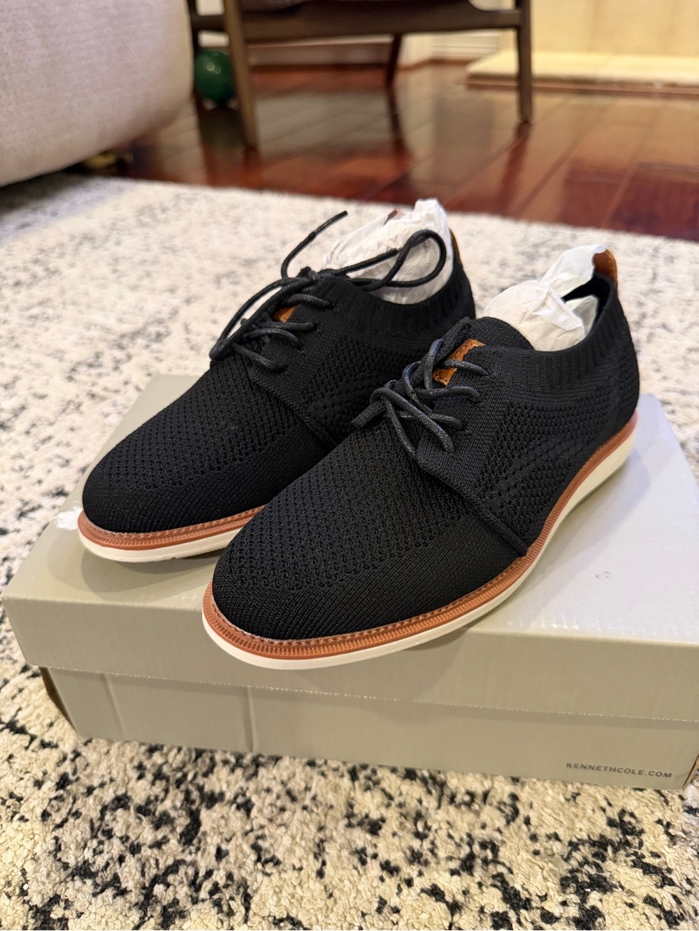 Kenneth Cole Black Knit Lace-Up Derby with Tan Accents